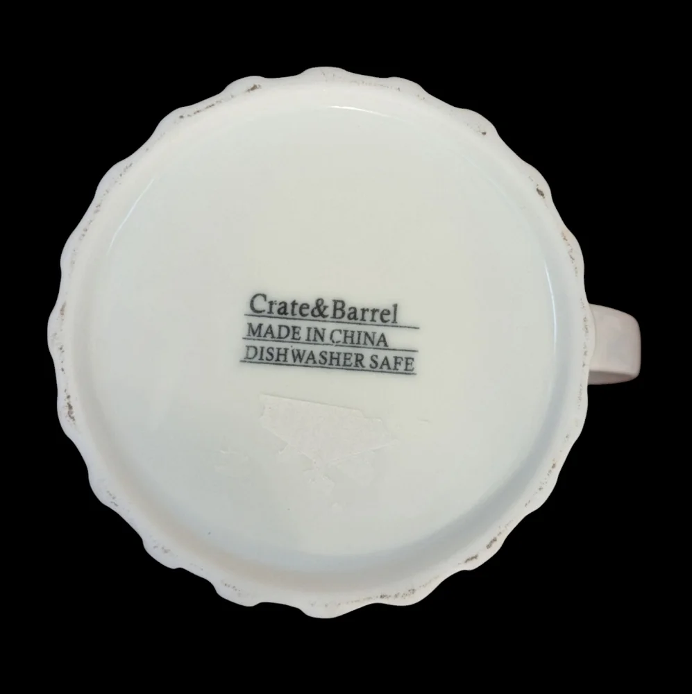 Crate & Barrel, White Ribbed-Side, Ceramic Pitcher
